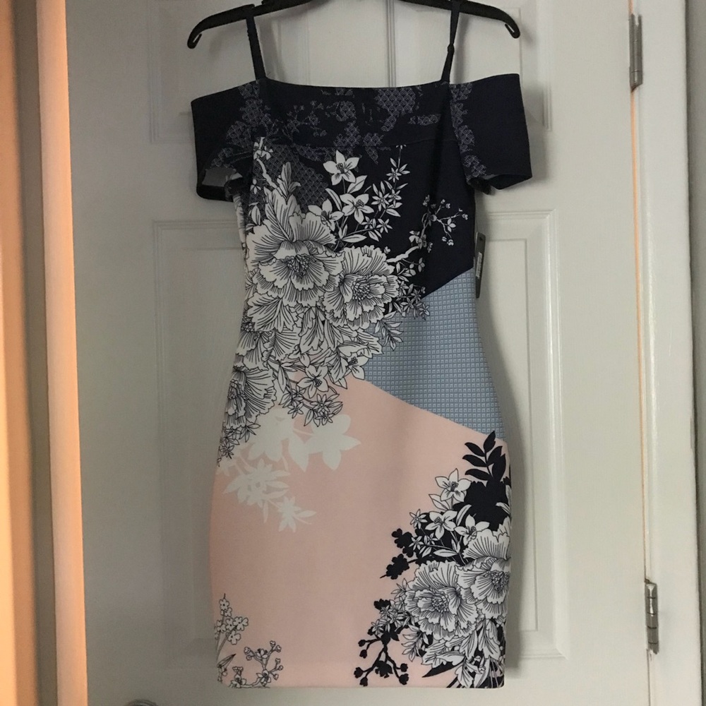 Light pink and navy floral dress
